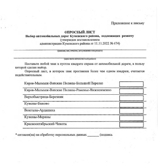 Опрос-голосование граждан по вопросу формирования перечня автомобильных дорог Куменского района. Опрос-голосование граждан по вопросу формирования перечня автомобильных дорог Куменского района.